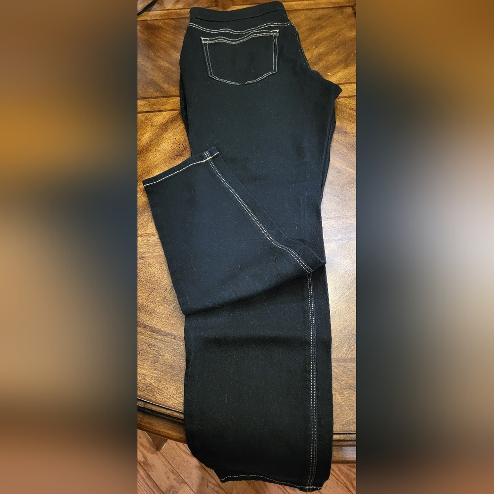 •L.E.I•HIGH WITH TAN STITCHING DARK SKINNY DENIM JEGGINGS SIZE LARGE - Picture 8 of 8